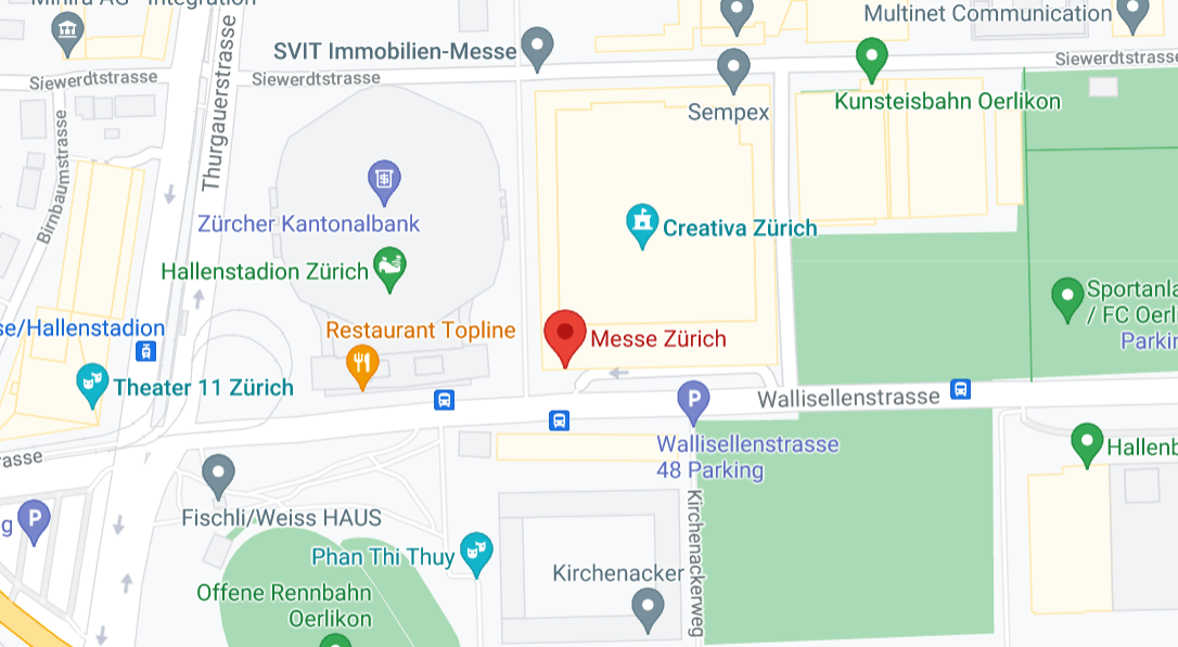 Google Maps Kartenausschnitt der Messe Zürich.